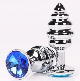 
Серебристая фигурная анальная пробка с синим кристаллом - 8 см. фото в интим магазине Love Boat