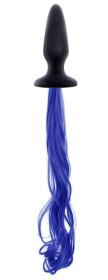 Чёрная анальная пробка с синим хвостом Unicorn Tails Blue фото в интим магазине Love Boat