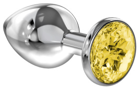 
Большая серебристая анальная пробка Diamond Yellow Sparkle Large с жёлтым кристаллом - 8 см. фото в интим магазине Love Boat