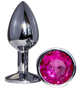 Металлическая анальная втулка с ярко-розовым кристаллом - 7,2 см. фото в интим магазине Love Boat