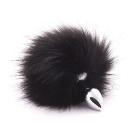 Серебристая анальная пробка с черным хвостиком из искусственного меха фото в интим магазине Love Boat