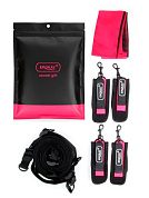 Черно-розовый эротический набор: фиксатор, оковы, наручники, повязка фото в интим магазине Love Boat