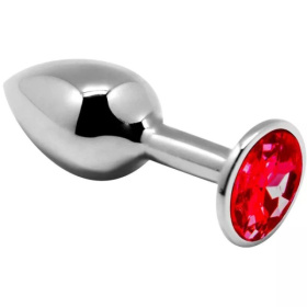 Серебристая анальная втулка с красным кристаллом Mini Metal Butt Plug Size S - 7 см. фото в интим магазине Love Boat