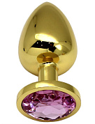 Золотистая пробка с розовым кристаллом - 9 см. фото в интим магазине Love Boat