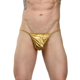 Мужские золотистые трусы-стринги фото в интим магазине Love Boat