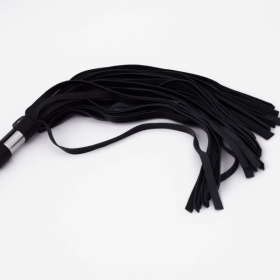 Черный кожаный флоггер со стальной ручкой - 45 см.