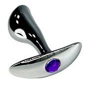 Серебристая изогнутая анальная пробка для ношения c фиолетовым кристаллом - 8 см. фото в интим магазине Love Boat