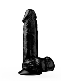 Упругий чёрный фаллоимитатор на присоске - 15,5 см.