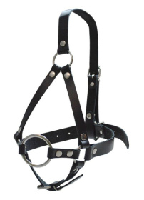 
Кляп-рамка со сбруей на голову из черных кожаных ремешков фото в интим магазине Love Boat