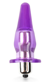 Фиолетовая анальная пробка с вибрацией - 8,5 см. фото в интим магазине Love Boat