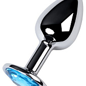 Серебристая конусовидная анальная пробка с голубым кристаллом - 7 см. 