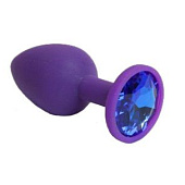 Фиолетовая силиконовая пробка с синим стразом - 7,1 см.