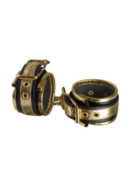 
Золотисто-чёрные кожаные наручники фото в интим магазине Love Boat