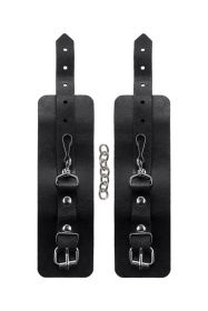 Черные однослойные наручники из натуральной кожи с цепочкой