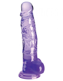 Фиолетовый фаллоимитатор с мошонкой на присоске 8’’ Cock with Balls - 22,2 см. фото в интим магазине Love Boat