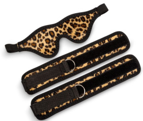 
Черно-леопардовый комплект: наручники на липучке и маска без прорезей фото в интим магазине Love Boat