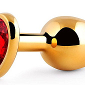 Золотистая анальная пробка с красным стразом-сердечком - 8 см.