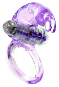Сиреневое эрекционное виброкольцо с клиторальным зайчиком фото в интим магазине Love Boat