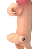 Телесная вибронасадка на пенис с подхватом мошонки - 20 см.
