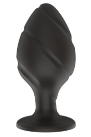 Черная средняя силиконовая анальная пробка с ложбинками по диагонали фото в интим магазине Love Boat