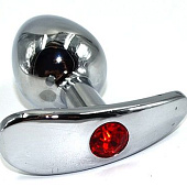 Серебристая анальная пробка для ношения из нержавеющей стали с красным кристаллом - 8 см. 