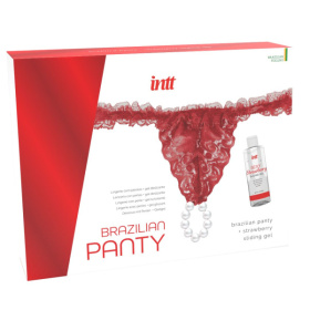 Красные трусики со стимулирующими бусинами и массажным гелем Sliding Gel Strawberry в комплекте фото в интим магазине Love Boat