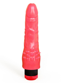 Двойной розовый вибромассажёр с шипами у основания - 20,5 см.