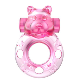 Розовое эрекционное виброкольцо на пенис Pink Bear фото в интим магазине Love Boat