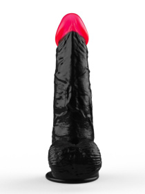Чёрный фаллоимитатор с красной головкой - 20,4 см.
