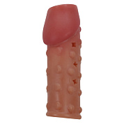 Телесная открытая насадка на пенис с бугорками - 19,8 см. фото в интим магазине Love Boat