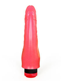 Двойной розовый вибромассажёр с шипами у основания - 20,5 см.