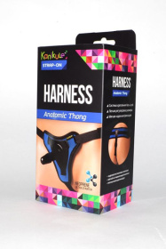 Сине-чёрные трусики с плугом Kanikule Strap-on Harness Anatomic Thong фото в интим магазине Love Boat