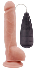 Телесный вибратор с мошонкой на присоске Extra Fun Vibrating Dildo - 23,5 см. фото в интим магазине Love Boat