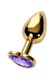 
Золотистая анальная втулка с фиолетовым кристаллом-сердечком - 7 см. фото в интим магазине Love Boat