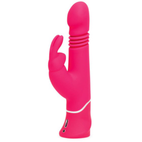 Розовый вибратор Thrusting Realistic Rechargeable Rabbit Vibrator с имитацией толчков - 22,8 см. фото в интим магазине Love Boat