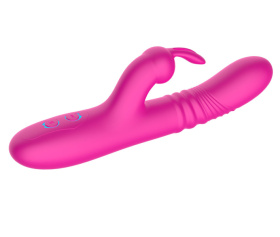 Розовый вибратор-кролик с функцией поступательных движений - 24,3 см.
