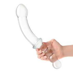 Стеклянный двусторонний фаллоимитатор 12,5’’ Girthy Double Sided Dong With Anal Bead Grip Handle - 32 см.