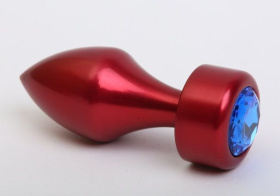 
Красная анальная пробка с широким основанием и синим кристаллом - 7,8 см. фото в интим магазине Love Boat
