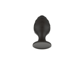 Черная малая силиконовая анальная пробка с рельефом в виде галочек