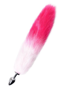 Серебристая анальная втулка с бело-розовым хвостом - размер M фото в интим магазине Love Boat