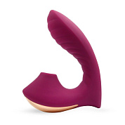 Сливовый L-образный вибромассажёр с вакуумной стимуляцией 3,5’’ Silicone Billow Suction Lover фото в интим магазине Love Boat