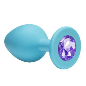 Голубая анальная пробка Cutie Small с фиолетовым кристаллом - 7,5 см.