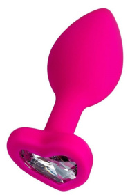 Розовая анальная втулка Diamond Heart с прозрачным кристаллом - 8 см. фото в интим магазине Love Boat