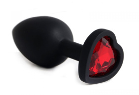 
Черная анальная силиконовая пробка с красным стразом-сердцем - 7,5 см. фото в интим магазине Love Boat
