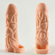 Телесная насадка-удлинитель Okoto с богатым рельефом поверхности - 16 см. фото в интим магазине Love Boat