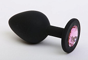 Черная силиконовая пробка с розовым кристаллом - 7 см. фото в интим магазине Love Boat