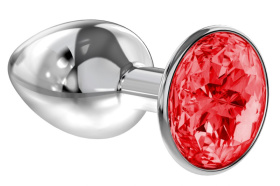 
Малая серебристая анальная пробка Diamond Red Sparkle Small с красным кристаллом - 7 см. фото в интим магазине Love Boat