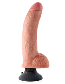 Телесный виброфаллос со съемной присоской 9  Vibrating Cock with Balls - 22,9 см. фото в интим магазине Love Boat