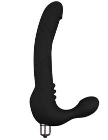 Черный безремневой страпон с вибрацией Strap On Cavalier - 24 см. фото в интим магазине Love Boat