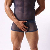 Синяя полупрозрачная мужская майка-борцовка